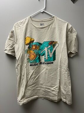 MTV Men’s Logo Mushrooms & Flowers Beige T Shirt